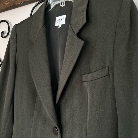 Armani Collezioni Italian Wool Olive Career Dark Academia Blazer Jacket SZ M - Picture 3 of 15
